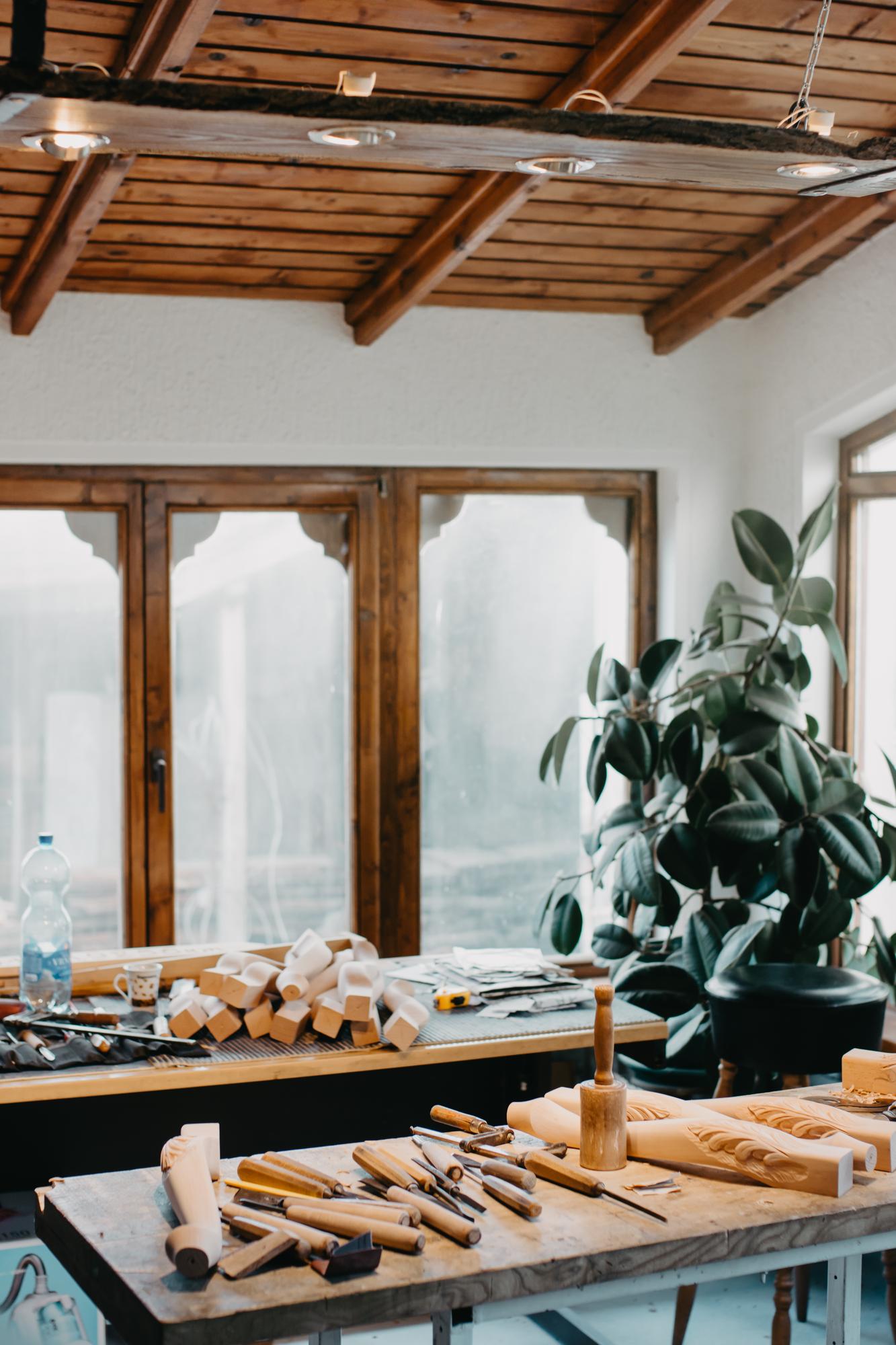 Cozy studio window with natural light over bench